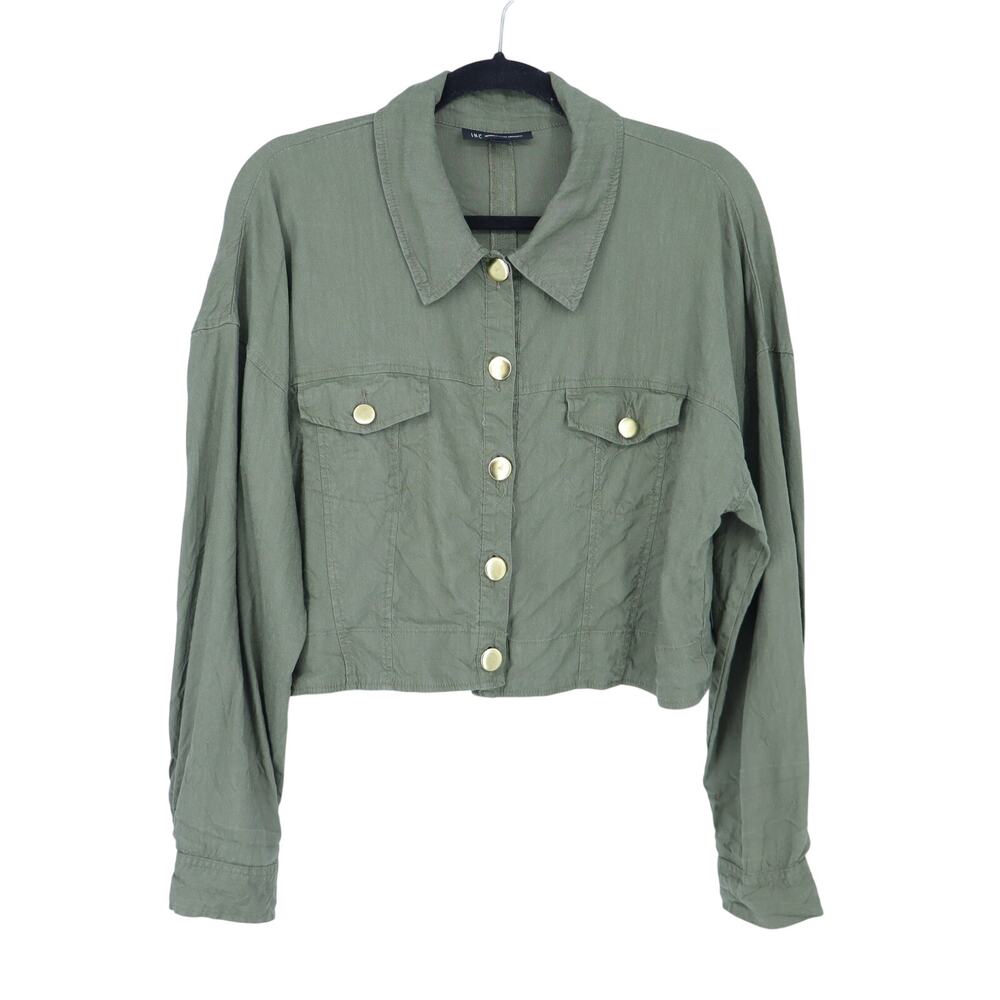 I.N.C International Concepts Cropped Utility Jacket Green Chambray Women's L